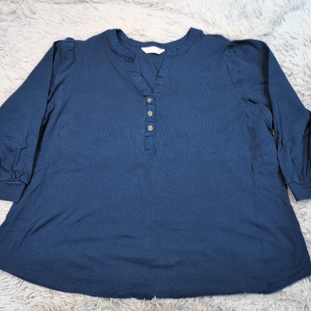 Lauren Conrad Shirt Womens 3X Blue Top Lightweight Casual Comfort V Neck